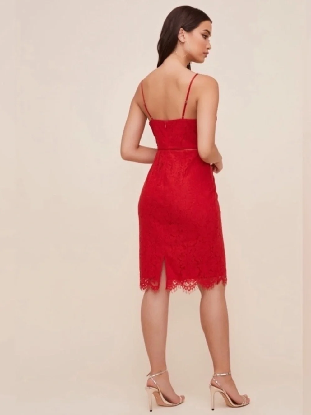 Astr The Label Red Lace Spaghetti Strap V Neck Sheath Dress Size XL